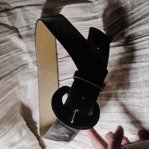 Vintage black patent leather fashion belt